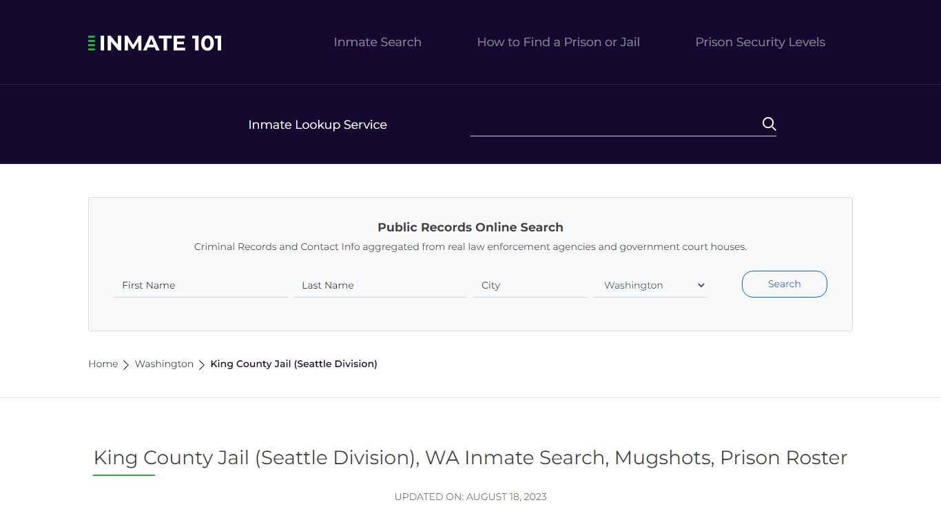 King County Jail (Seattle Division), WA Inmate Search, Mugshots, Prison ...